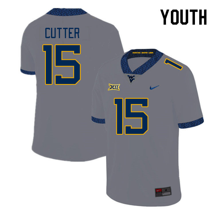 Youth #15 Ben Cutter West Virginia Mountaineers College Football Jerseys Stitched Sale-Gray - Click Image to Close